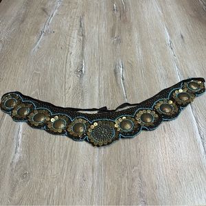Papillon Los Angels Beaded Bohemian Belt Brown Gold Size Small Waist Tie Around